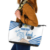 Personalized Greece Greek Independence Day Leather Tote Bag Dolphin and Parthenon