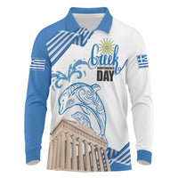 Personalized Greece Greek Independence Day Long Sleeve Polo Shirt Dolphin and Parthenon