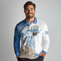 Personalized Greece Greek Independence Day Long Sleeve Polo Shirt Dolphin and Parthenon