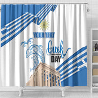 Personalized Greece Greek Independence Day Shower Curtain Dolphin and Parthenon