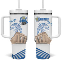 Personalized Greece Greek Independence Day Tumbler With Handle Dolphin and Parthenon