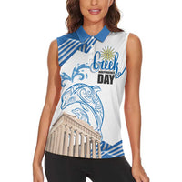 Personalized Greece Greek Independence Day Women Sleeveless Polo Shirt Dolphin and Parthenon