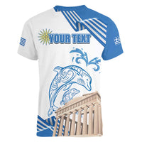 Personalized Greece Greek Independence Day Women V-Neck T-Shirt Dolphin and Parthenon