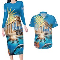 Greece Independence Day 25th March Couples Matching Long Sleeve Bodycon Dress and Hawaiian Shirt Scenery in Greece