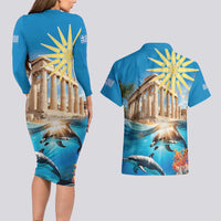Greece Independence Day 25th March Couples Matching Long Sleeve Bodycon Dress and Hawaiian Shirt Scenery in Greece