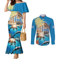 Greece Independence Day 25th March Couples Matching Mermaid Dress and Long Sleeve Button Shirt Scenery in Greece