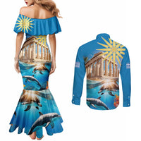 Greece Independence Day 25th March Couples Matching Mermaid Dress and Long Sleeve Button Shirt Scenery in Greece