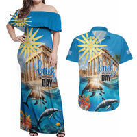 Greece Independence Day 25th March Couples Matching Off Shoulder Maxi Dress and Hawaiian Shirt Scenery in Greece