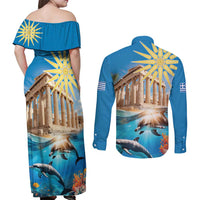 Greece Independence Day 25th March Couples Matching Off Shoulder Maxi Dress and Long Sleeve Button Shirt Scenery in Greece