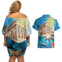 Greece Independence Day 25th March Couples Matching Off Shoulder Short Dress and Hawaiian Shirt Scenery in Greece
