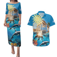 Greece Independence Day 25th March Couples Matching Puletasi and Hawaiian Shirt Scenery in Greece