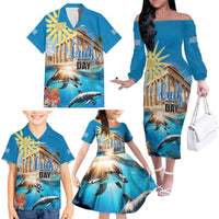 Greece Independence Day 25th March Family Matching Off The Shoulder Long Sleeve Dress and Hawaiian Shirt Scenery in Greece