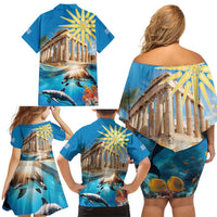 Greece Independence Day 25th March Family Matching Off Shoulder Short Dress and Hawaiian Shirt Scenery in Greece