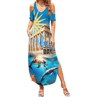 Greece Independence Day 25th March Family Matching Summer Maxi Dress and Hawaiian Shirt Scenery in Greece