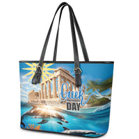 Greece Independence Day 25th March Leather Tote Bag Scenery in Greece