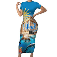Greece Independence Day 25th March Short Sleeve Bodycon Dress Scenery in Greece