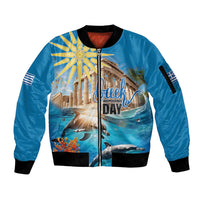 Greece Independence Day 25th March Sleeve Zip Bomber Jacket Scenery in Greece