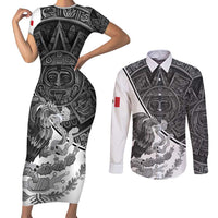 Personalized Mexico Aztec Calendar Couples Matching Short Sleeve Bodycon Dress and Long Sleeve Button Shirt Flag and Coat of Arms