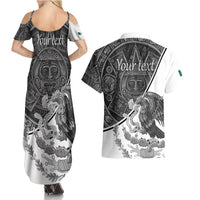 Personalized Mexico Aztec Calendar Couples Matching Summer Maxi Dress and Hawaiian Shirt Flag and Coat of Arms