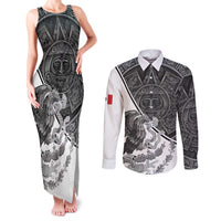 Personalized Mexico Aztec Calendar Couples Matching Tank Maxi Dress and Long Sleeve Button Shirt Flag and Coat of Arms
