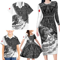 Personalized Mexico Aztec Calendar Family Matching Long Sleeve Bodycon Dress and Hawaiian Shirt Flag and Coat of Arms