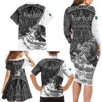 Personalized Mexico Aztec Calendar Family Matching Long Sleeve Bodycon Dress and Hawaiian Shirt Flag and Coat of Arms