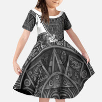 Personalized Mexico Aztec Calendar Family Matching Off Shoulder Maxi Dress and Hawaiian Shirt Flag and Coat of Arms