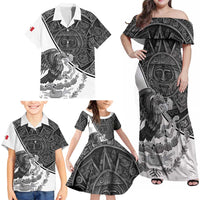 Personalized Mexico Aztec Calendar Family Matching Off Shoulder Maxi Dress and Hawaiian Shirt Flag and Coat of Arms