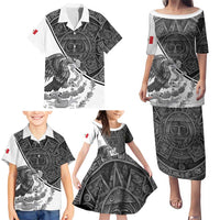 Personalized Mexico Aztec Calendar Family Matching Puletasi and Hawaiian Shirt Flag and Coat of Arms