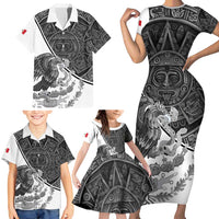 Personalized Mexico Aztec Calendar Family Matching Short Sleeve Bodycon Dress and Hawaiian Shirt Flag and Coat of Arms