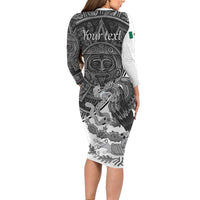 Personalized Mexico Aztec Calendar Long Sleeve Bodycon Dress Flag and Coat of Arms