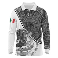 Personalized Mexico Aztec Calendar Long Sleeve Polo Shirt Flag and Coat of Arms