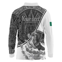 Personalized Mexico Aztec Calendar Long Sleeve Polo Shirt Flag and Coat of Arms