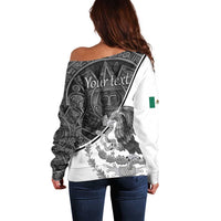 Personalized Mexico Aztec Calendar Off Shoulder Sweater Flag and Coat of Arms
