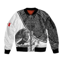 Personalized Mexico Aztec Calendar Sleeve Zip Bomber Jacket Flag and Coat of Arms