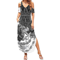 Personalized Mexico Aztec Calendar Summer Maxi Dress Flag and Coat of Arms
