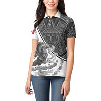 Personalized Mexico Aztec Calendar Women Polo Shirt Flag and Coat of Arms