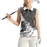 Personalized Mexico Aztec Calendar Women Sleeveless Polo Shirt Flag and Coat of Arms