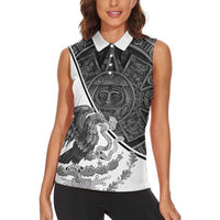 Personalized Mexico Aztec Calendar Women Sleeveless Polo Shirt Flag and Coat of Arms