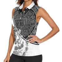 Personalized Mexico Aztec Calendar Women Sleeveless Polo Shirt Flag and Coat of Arms