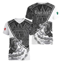 Personalized Mexico Aztec Calendar Women V-Neck T-Shirt Flag and Coat of Arms