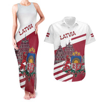 Personalized Riga Town Hall Square Latvia Couples Matching Tank Maxi Dress and Hawaiian Shirt Coat of Arms