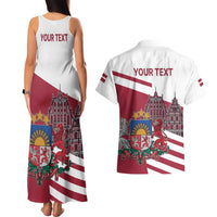 Personalized Riga Town Hall Square Latvia Couples Matching Tank Maxi Dress and Hawaiian Shirt Coat of Arms