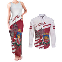 Personalized Riga Town Hall Square Latvia Couples Matching Tank Maxi Dress and Long Sleeve Button Shirt Coat of Arms