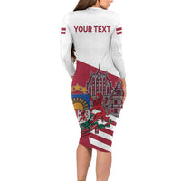Personalized Riga Town Hall Square Latvia Family Matching Long Sleeve Bodycon Dress and Hawaiian Shirt Coat of Arms