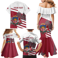 Personalized Riga Town Hall Square Latvia Family Matching Mermaid Dress and Hawaiian Shirt Coat of Arms
