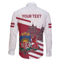 Personalized Riga Town Hall Square Latvia Family Matching Off The Shoulder Long Sleeve Dress and Hawaiian Shirt Coat of Arms