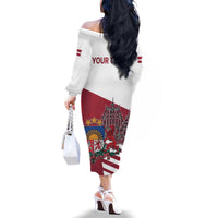 Personalized Riga Town Hall Square Latvia Family Matching Off The Shoulder Long Sleeve Dress and Hawaiian Shirt Coat of Arms