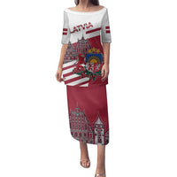 Personalized Riga Town Hall Square Latvia Family Matching Puletasi and Hawaiian Shirt Coat of Arms