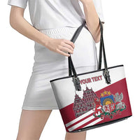 Personalized Riga Town Hall Square Latvia Leather Tote Bag Coat of Arms